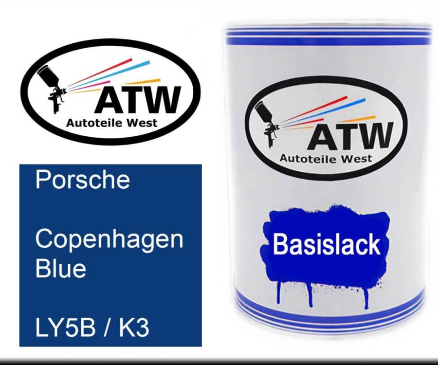 Porsche, Copenhagen Blue, LY5B / K3: 500ml Lackdose, von ATW Autoteile West.